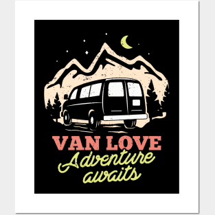 Van Love Camping Adventure Outdoor Bus Posters and Art